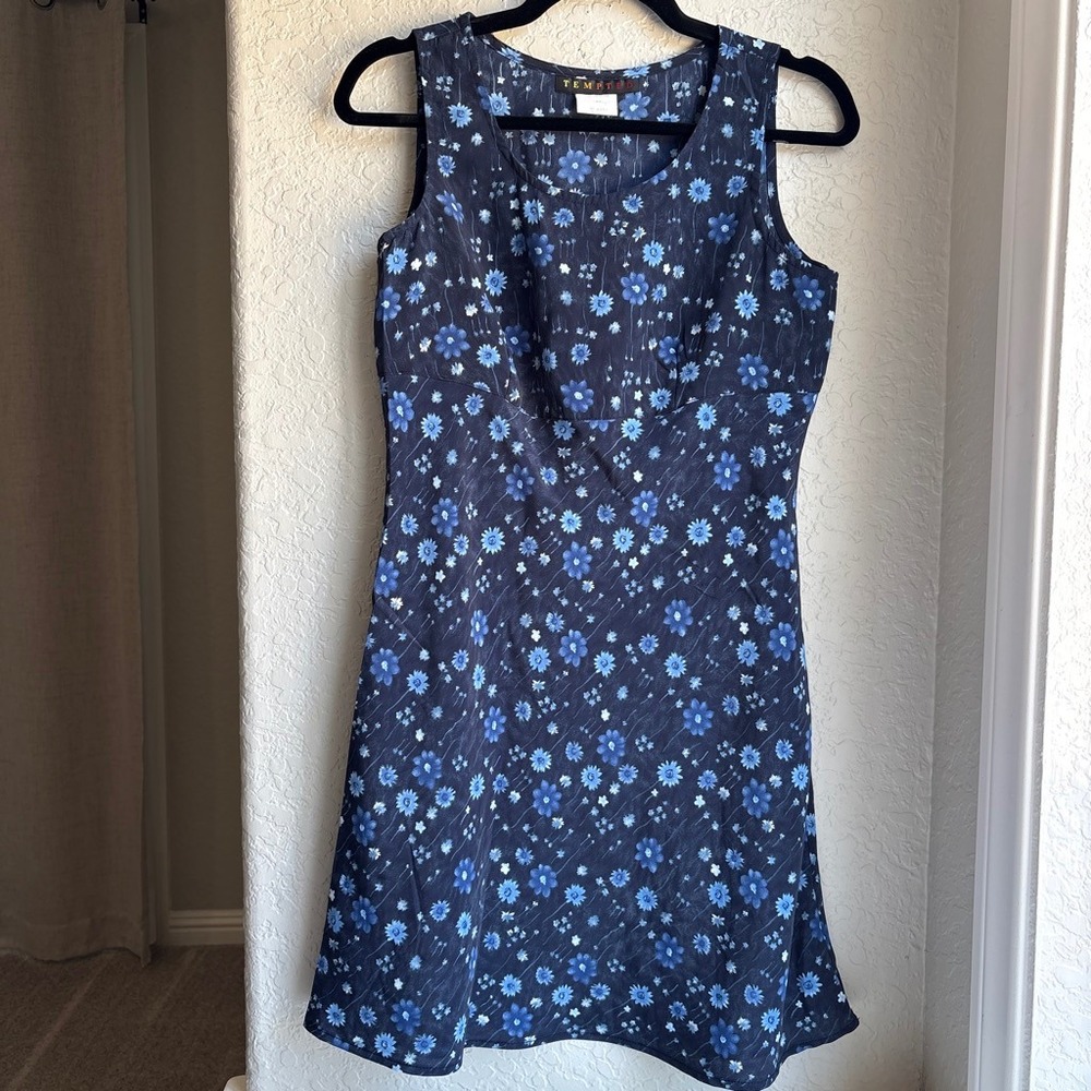 Tempted Floral Women S Dress Y2K Blue Sleeveless 90s Mini A-Line Made in USA